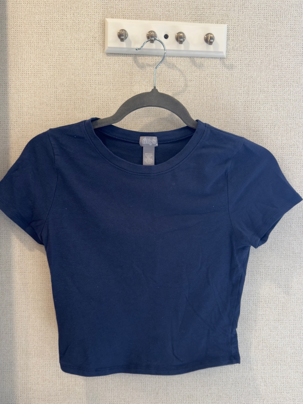 Navy Blue Fitted Baby Tee Short-Sleeve Crop Tee - Women's
